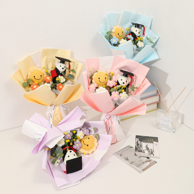 良い価格 ドクター・ベア 卒業式 花束 紫陽花 編み物 羊毛 編み物 完成品 シミュレーション 花 大学受験 励ましプレゼント オンライン
