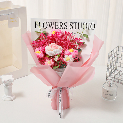 良い価格 ローズと赤ちゃんの息 乾燥した花 編み花束 手織り糸 花柄 30x30cm オンライン