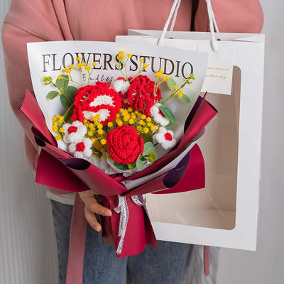 購入 40x30cm カーネーション 編み糸の花束 母の日プレゼント オンライン製造