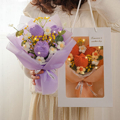 購入 30x35cm ニットパイル 手作り チューリップ糸花束 母の日プレゼント オンライン製造