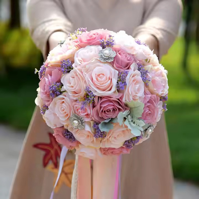 購入 人工ピンクローズ花束 家用 結婚式 飾り付け 花 嫁 乙女 花束 バレンタインデー ギフト online manufacture