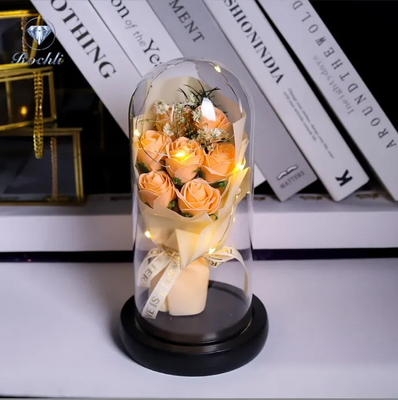 購入 卸売 工場 インス 人工 LED 飾り花 誕生日 グラスドーム ローズ ブーケート バレンタインデー 品質 石けん ローズ online manufacture