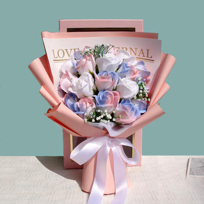 購入 18 レアリスト 氷青のバラ 石けん 花束 現代のプレミアム 完成品 完璧なバレンタインデー プレゼント 妻 ロマンチック オンライン製造