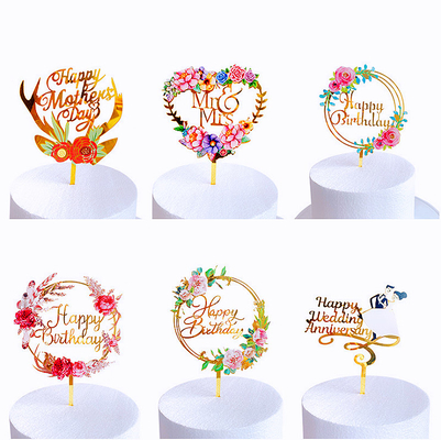 購入 花輪の誕生日おめでとうのアクリルのケーキの上層の装飾W12.5cm online manufacture
