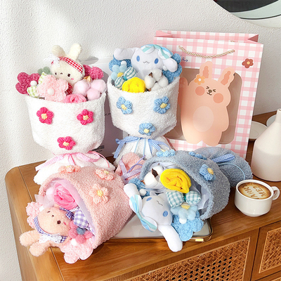良い価格 母の日プレゼント バレンタインデー プルーシュ ウサギ 完成品 女の子やミューズのための人形花束 オンライン
