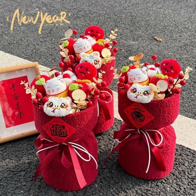 良い価格 新しいスタイル 花束 幸運 ギフト ハグ バケツ 幸運猫 人形 花束 春祭り リビング 机飾り オンライン