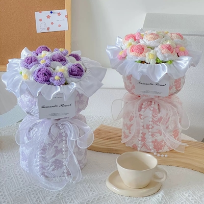 良い価格 キシ祭り プレゼント 編み物 ローズ 花束 グラデント ローズ 花 恋人のプレゼント オンライン
