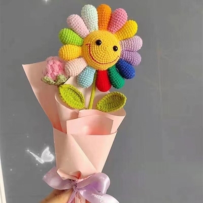 良い価格 色とりどりの編み物 日焼け花束 永遠の花 虹 人工 日焼け花 DIY 糸 花の飾り付け オンライン