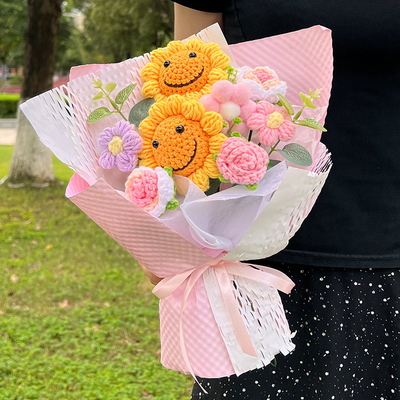 良い価格 笑顔の顔 紫陽花と普通紫陽花 羊毛の花束 完成品 誕生日やバレンタインデー ギフト 手作り 編み花 国境を越えた卸売 オンライン
