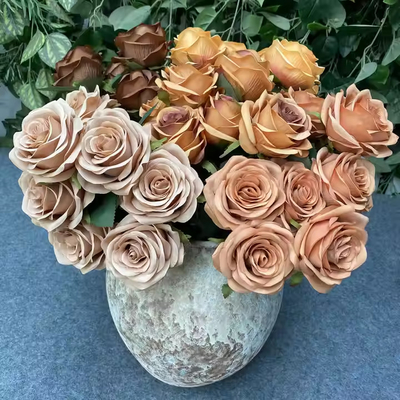 良い価格 結婚式飾りや写真用道具のための人工のバラ枝のシングル9花シミュレーションバラ花束 オンライン