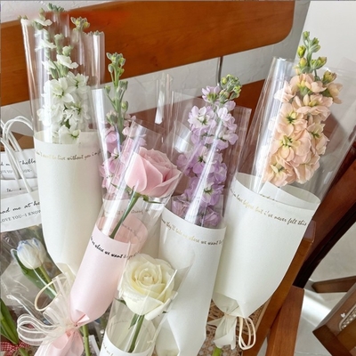 良い価格 国境を越えた単一の花束の包装紙 透明な単一の女神単一の花 単一の花袋 英語の花材 オンライン