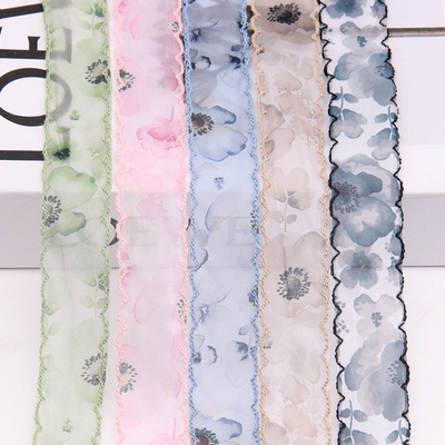 メーカースポット 2.5-5cm ダブル イヤリング 蕾丝 シフォン プリント リボン 中国 スタイル ヘアアクセサリー ヘッドウェア DIY シルク リボン