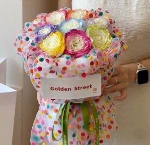 良い価格 色とりどりのポルカ・ドット・ドーパミン・メッシュ 花の包装紙 オンライン
