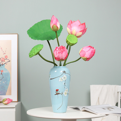 良い価格 ロタスの人工花,シミュレーション花,触覚可能なロタスの葉,ロタスの芽,新しい中国様式の家飾り,シミュレーション緑の植物,ロタスの写真道具 オンライン