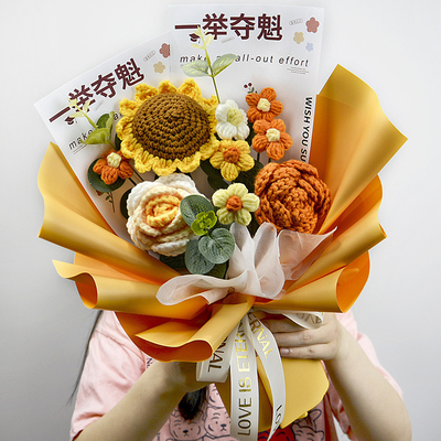 良い価格 手織り日焼け羊毛の花束,完成品,卒業 国境を越えた輸出 編み物の人工花 オンライン