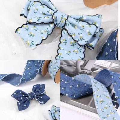 芽端/直角 片面の小さな花の真似 デニムリボン 花のプレゼントボックス 包装 DIY 弓頭帯