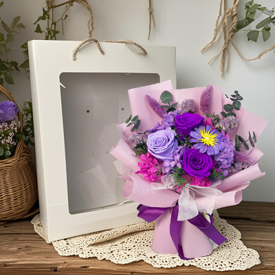 良い価格 国境を越えて保存された花紫のバラ花束 完成 バレンタインデー,ガールフレンドの誕生日プレゼント,保存された花 高級装飾品 オンライン