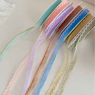 良い価格 DIY ハンドメイド 花の包装材料 1cm 波の縁 糸 リボン 花束 黄色い色 固い花のネクタイ オンライン