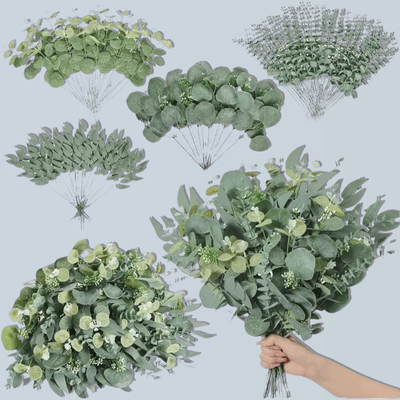 良い価格 シミュレーション 単一の金銭の葉,ユーカリの葉,小さな花束,5フォークのインセンシリーズ 結婚式の花飾りアクセサリー,素材の装飾 オンライン