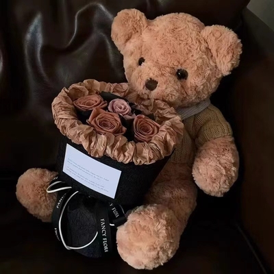 良い価格 ぬいぐるみ プルーシュ 可愛い熊花束 永遠のバラ 人工花 バレンタインデープレゼント 女の子の誕生日プレゼント オンライン