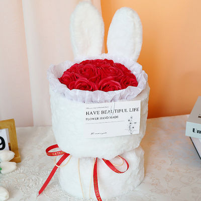 良い価格 清水祭りの花束 母の日プレゼント 可愛いウサギの耳 人工花 石けん 花束 完成品 オンライン