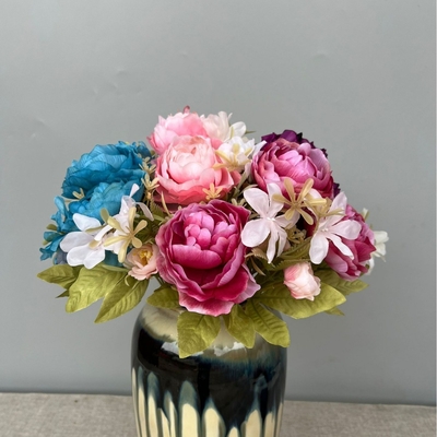 擬似 天国の香り ピオニー花束 偽りの花 桃の香り プラスチック式 結婚式 ローズ 家庭用 花飾り リビングの装飾