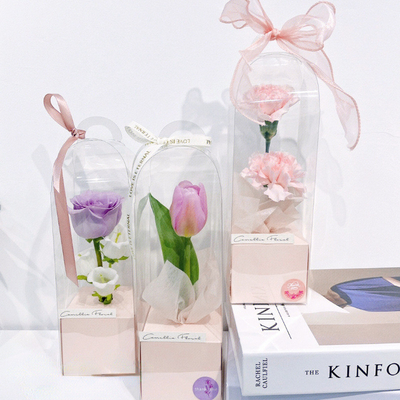 PVC透明パノラミックローズ シングルDIY花のアレンジボックス 手持ちの灯台花包装 永遠の花束 ギフトボックス素材