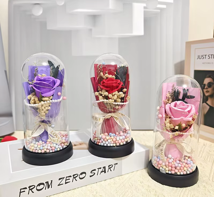 良い価格 オーナメント ガールフレンド グローイング ローズ ガラス カバー ドライ ソープフラワー ブーケ 母の日 & バレンタインデー プリザーブド植物 ギフト用 オンライン