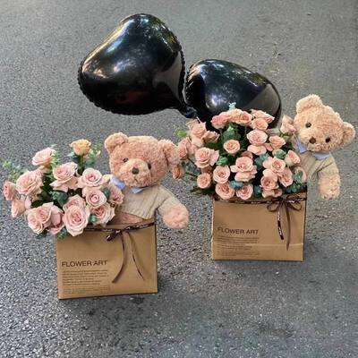 良い価格 保証された品質 ユニークなバラ 石けん 花 ギフトボックス テディベア 乾燥した花 丸い形 バレンタイン クリスマス 誕生日 結婚式 祝日飾り モデル オンライン