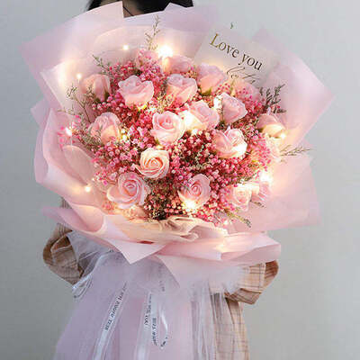 良い価格 Baby's Breath 造花 ソープフラワー ブーケ ホワイト ガーゼ ファレ バラの花 バレンタインデー ギフト オンライン