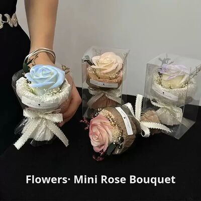 良い価格 ミニソープフラワーブーケローズ永遠の花ギフトドライフラワーお土産親友の誕生日飾り中国クリアプラスチックボックス オンライン