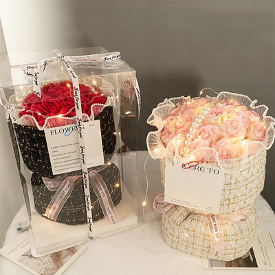 良い価格 バレンタインデー 母の日 誕生日 プレゼント 贅沢 輝く 人工 永遠の花 カーネーション ローズ 石けん 花束 オンライン