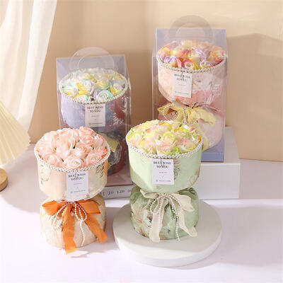 良い価格 ハンドメイド 母の日 ローズ ソープ 花束 多色の丸い紙箱 PVCケース 17*20cm オーダーメイド ロゴ 祭り 花のプレゼント オンライン