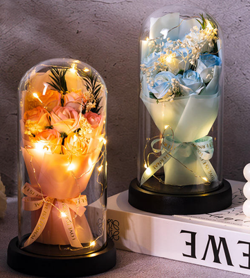 良い価格 石けん 花 グラスカバー LED バレンタインデー ギフト ロマンチック 人工石けん ローズ ブケット 母の日 ギフト オンライン